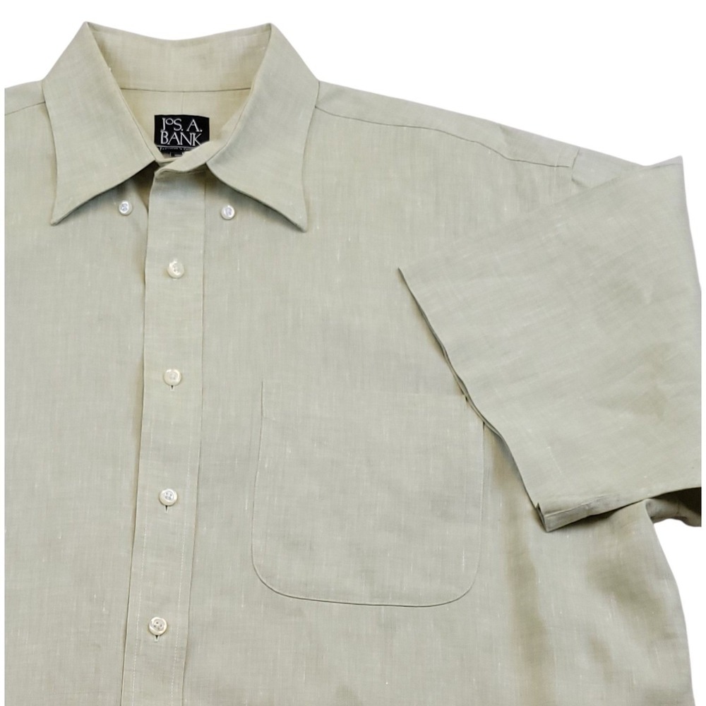 Jos A Bank Travelers Collection Mens Large Linen Short Sleeve Button Down Shirt